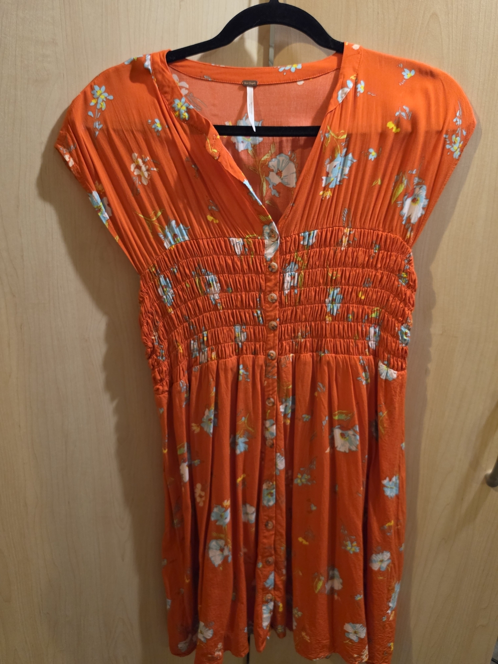 Free People Orange Floral Button-Front Summer Dress